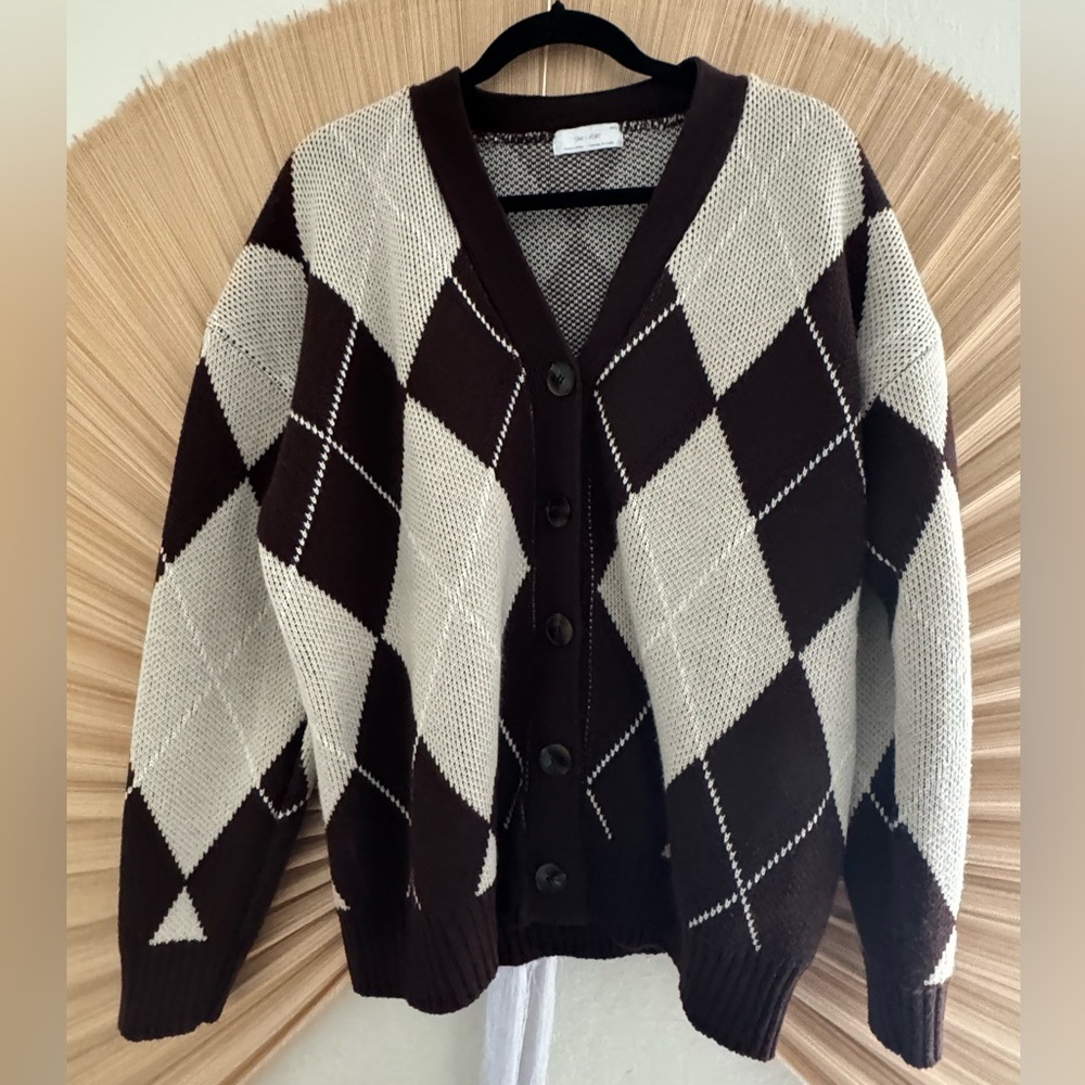 Oak+fort plaid argyle cardigan